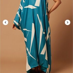 Brand new with tags Fashion nova curve plus size 1x teal and ivory kaftan